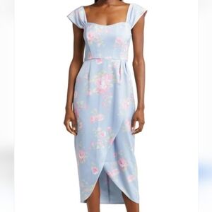 WAYF FLORAL TULIP HEM DRESS BLUE PINK SZ LARGE NEW